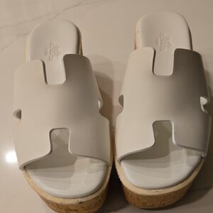 Hermes White Leather Mules